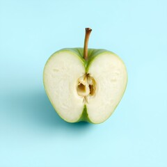 Half of a green apple on a blue background.