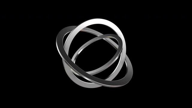 Metallic Rings Rotating on Multiple Axes in Seamless Loop Animation