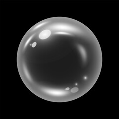 Glass realistic ball 3d, Soap air bubble foam with glare and glow, Vector illustration.