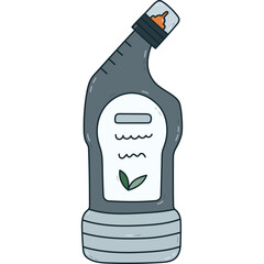 Cute colourful doodle toilet cleaner gel to disinfect, cleanse bathroom plumbing, sink, toilet bowl. Hand drawn bottle of detergent liquid. Funny outline tool for washing apartment isolated on white.