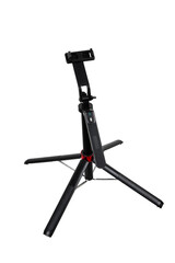 A height-adjustable stand with a smartphone clamp and a handy Bluetooth remote control.