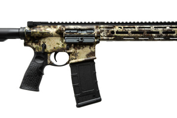 AR-15 Kryptek Camo Rifle with Closed Ejection Port and Magazine Inserted