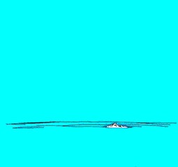 A blue space scene with  in sketch style,