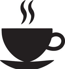 A vector silhouette of a tea cup with a white background, cup of coffee with steam
