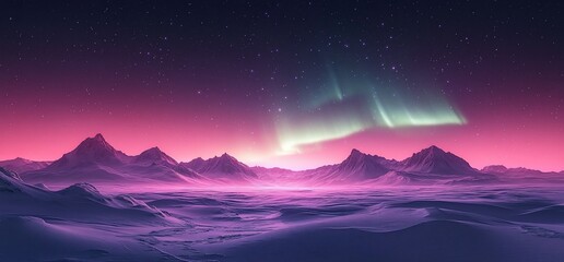 Fototapeta premium Surreal Aurora Borealis Display Over Icy Mountains in a Dreamlike Landscape