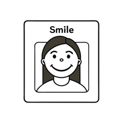 Smiling emoji face with lettering on white background vector illustration