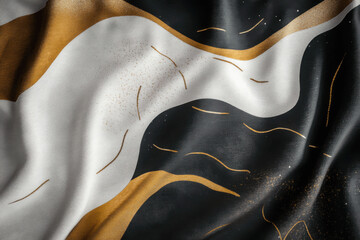 Silk Fabric in White, Black, and Gold with Golden Stripes