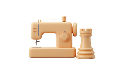 Isolated Sewing Machine and Chess Piece Juxtaposition