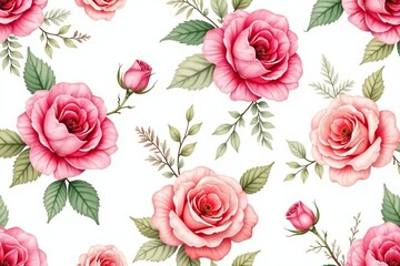 Delicate watercolor roses & leaves, repeat seamlessly , design, flower
