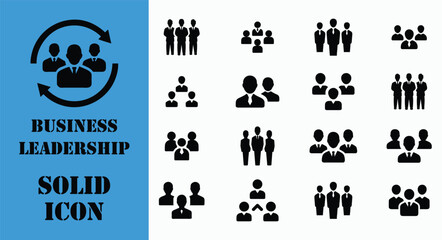 Business leadership solid icon set on white background