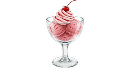 Isolated Pink Ice Cream Sundae with Cherry Topping