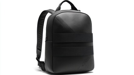 Naklejka premium Graphic black backpack with abstract art print, minimalist shape, and adjustable shoulder straps, isolate on white background