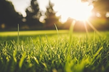Lush green grass bathed in sunlight