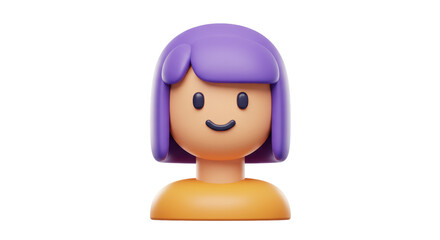 Isolated 3D Cartoon Girl Avatar with Purple Hair