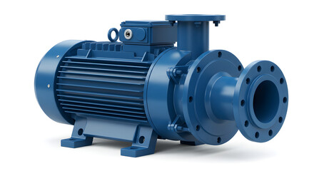 Blue Industrial Water Pump Machinery Component on a White Background