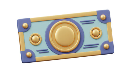 Isolated Decorative Banknote with Ornate Gold and Blue Design