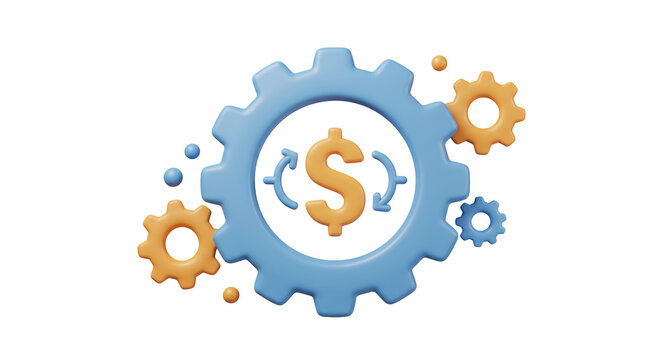 Isolated Gear Mechanism with Dollar Sign Representing Financial Process