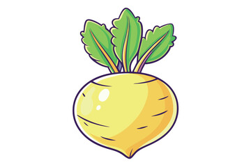 a turnip, with detailed texture and bright colors, showcasing its bulbous shape and fresh green leaves
