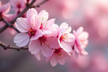 Fototapeta premium Delicate pink sakura blossoms, full bloom, overlapping petals , seamless, vector, background
