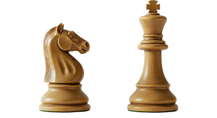 Isolated Wooden Chess Pieces Knight and King Strategy Game