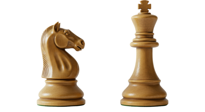 Isolated Wooden Chess Pieces Knight and King Strategy Game