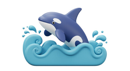 Isolated Orca Jumping from Sea with Water Splashes