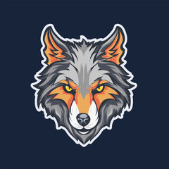 Vector portrait of a wolf on a dark blue background. Square illustration with a wolf's muzzle will be a good addition to any project.