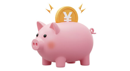 Isolated Pink Piggy Bank with Japanese Yen Coin