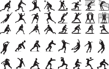Volleyball player black silhouette vector icon collection set on white background