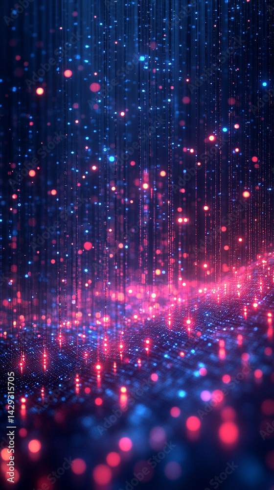Poster futuristic digital binary code matrix symbolizes the complexity of data networks and the flood of in