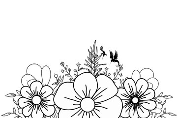 Aesthetic and Blooming Hummingbird and Flowers Design suitable for background and natural beauty design