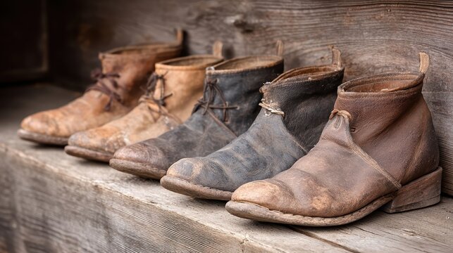 Trade shoemaker union displays handmade boots in rustic workshop setting