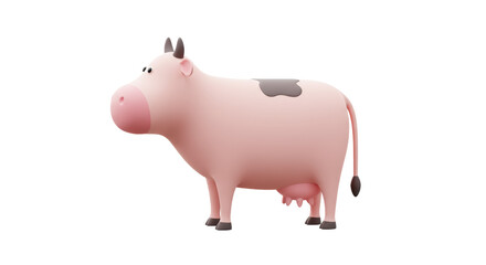 Isolated Cartoon Pink Cow with Black Spot