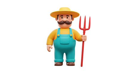 Isolated Cartoon Farmer with Mustache and Pitchfork