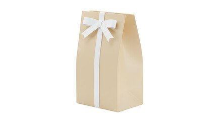 Isolated Beige Gift Bag with White Ribbon and Bow for Special Occasion