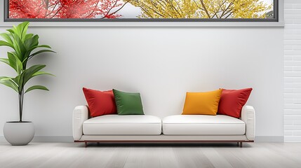 Modern living room white sofa colorful pillows interior design