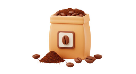 Isolated Coffee Beans and Ground Coffee Pouch