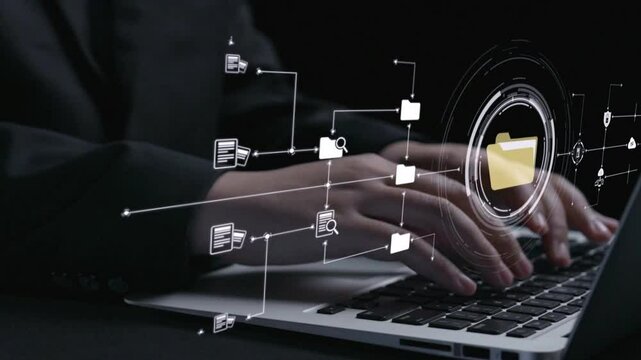 Business person managing online documents folders for efficient work processes. Ensure secure and quick access to all your important online documents with ease. UUID