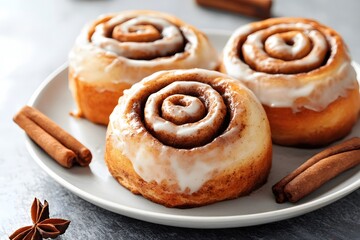 Fototapeta premium Delicious Homemade Cinnamon Rolls with Glaze