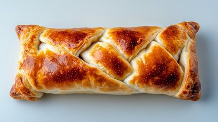 Golden brown baked pastry flaky layers close up delicious food photography