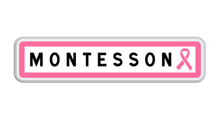 Panneau de sortie de Montesson, Yvelines, Île-de-France avec Ruban Octobre Rose