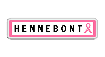 Panneau de sortie d'Hennebont, Morbihan, Bretagne avec Ruban Octobre Rose