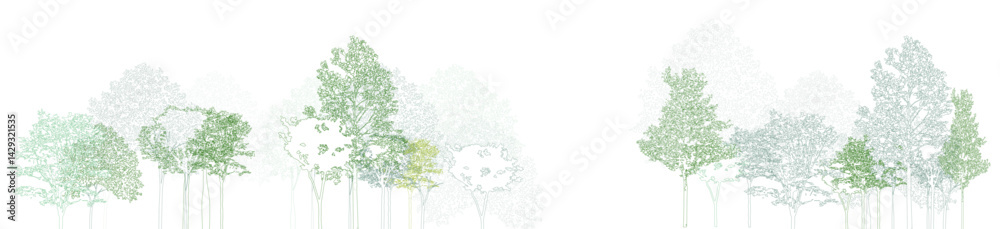 Aufkleber architectural drawings, minimal style cad tree line drawing, side view, set of section wetland fores
