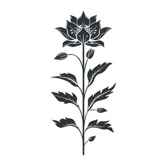 Vector linocut floral poster template. Modern trendy minimal style. Black and white colors. Botanical blockprint. Folk art design for wallpaper, wall decor, print, postcard, cover, template.