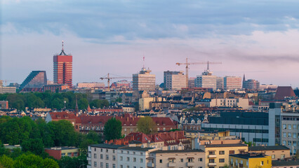 Panoramic view from the drone on the city Poznan. Poland.