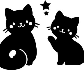 Cute Playful Cat Silhouette Vector Illustration