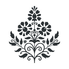 Vector linocut floral poster template. Modern trendy minimal style. Black and white colors. Botanical blockprint. Folk art design for wallpaper, wall decor, print, postcard, cover, template.