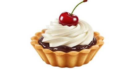 Isolated Delightful Cherry Tartlet with Whipped Cream