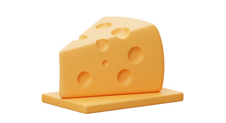 Isolated Cheese Wedge on Wooden Board