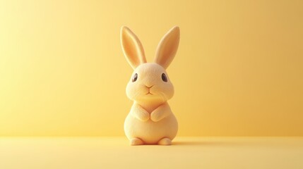 Obraz premium Cute brown bunny with floppy ears, centered on a pale yellow minimalistic backdrop 